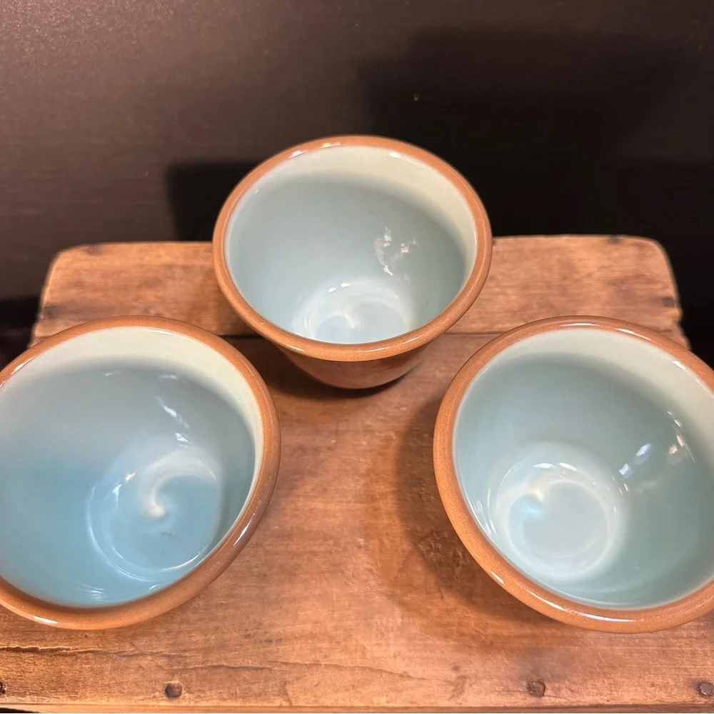 TS & T Chateau Buffet Cinnamon and Sky Blue Custard Cups- THREE Vintage Cups